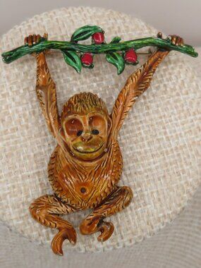 Vintage Hollycraft Enamel Monkey Brooch